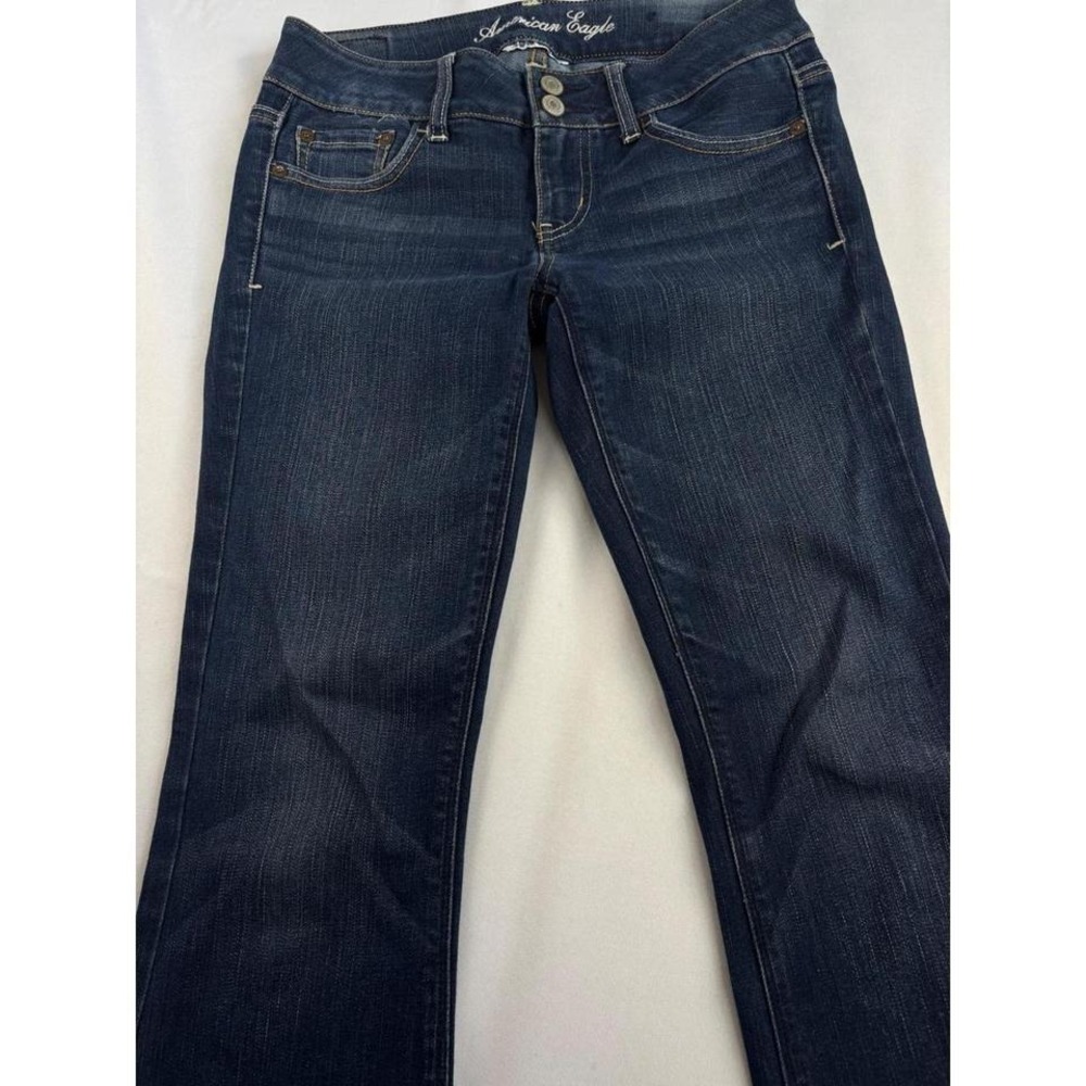 American Eagle Y2K VTG Artist Flare Jeans Dark Wash Super‎ Stretch Low Rise SZ 4 - Picture 2 of 8